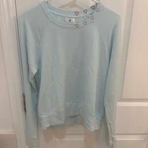 Sundry Light Blue Crewneck Sweatshirt w/ Embroidered Red Hearts BNWT Small